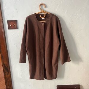 Celtic & Co 100% Wool Brown Coatigan Cardigan Coat Boxy Fit Medium Women's